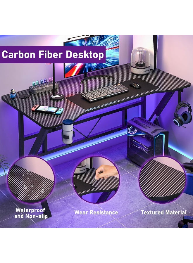 ZUIHAO ZUIHAO Gaming Desk 110cm Carbon Fiber Computer Table Workstation with K Shape Metal Frame Gamer Writing Table Black 110 X52 X 75cm  - Image 4