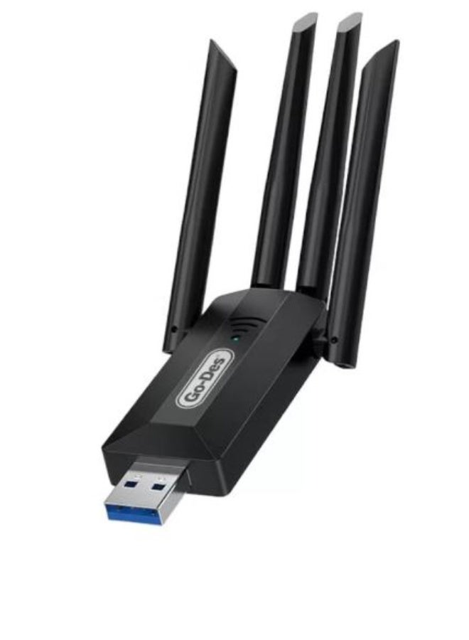 Go-Des GD-BT318 WiFi Adapter, Dual Band 1200m 300Mbps, 4 Antennas, Wireless Internet Provider, USB High Power, USB 3.0 Interface, High-Speed AC Technology, Black - Image 1