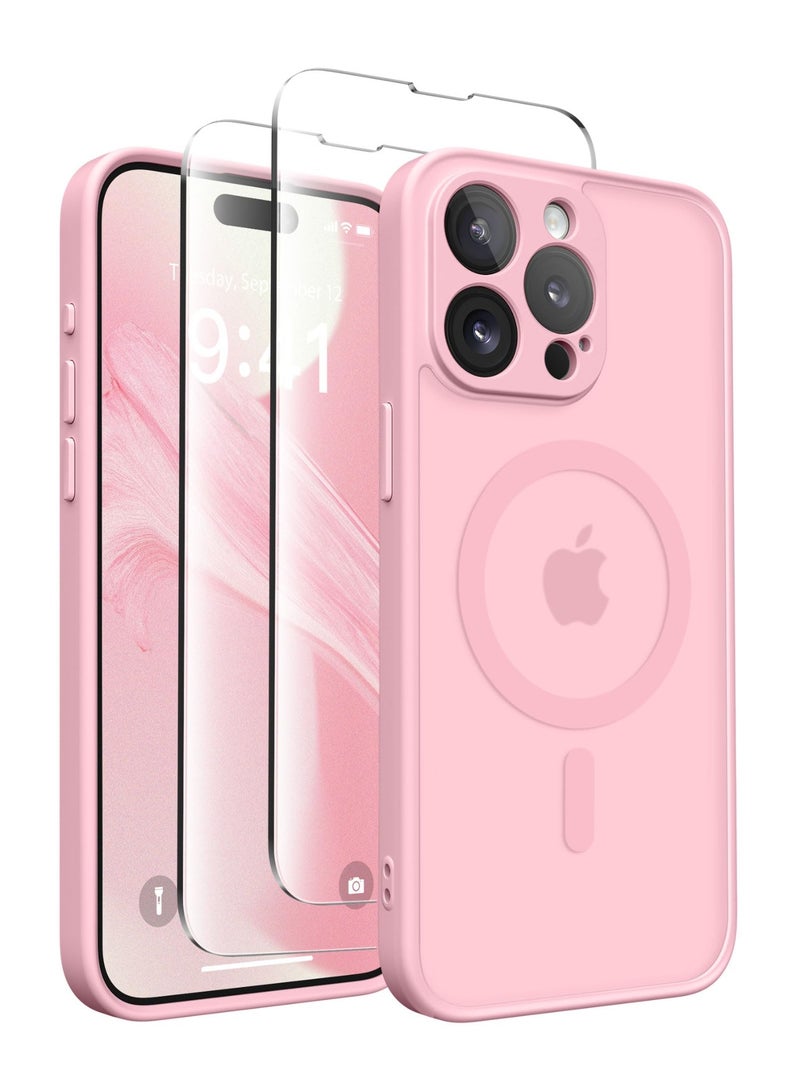 كبرارو جراب مغناطيسي لهاتف iPhone 15 Pro، [متوافق مع MagSafe] [حماية كاملة للكاميرا] جراب هاتف شفاف غير لامع رفيع مقاوم للصدمات لهاتف iPhone 15 Pro مقاس 6.1 بوصة، وردي خوخي - Image 1