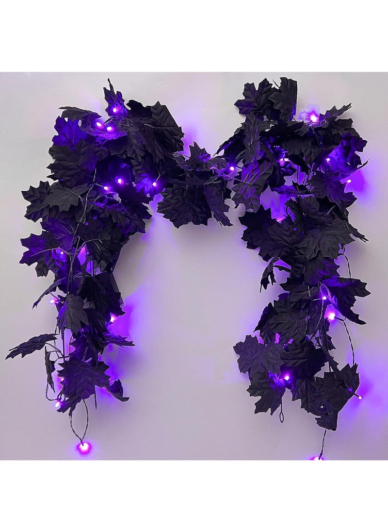 Arabest Artificial Vine Leaves Foliage Decor Autumn Black Maple Leaf with Purple Lamp 