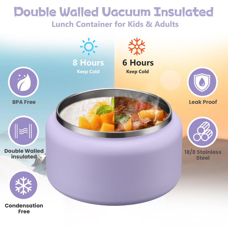 BABHAMNESS 13.5oz Soup Thermo for Hot Food Kids Insulated Vacuum Food Jar with Buckle Lid,Wide Mouth Leakproof Stainless Steel Lunch Container with Spoon-Purple - Image 5