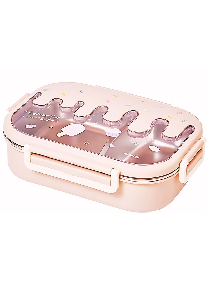 Twisoo - Twisoo Creative 2 Compartment Stainless Steel Lunch Box BPA Free Leakproof Clip Lock Ideal for Ice Cream and Steel Food Container Kids School Lunch box (Pink) - Image 1