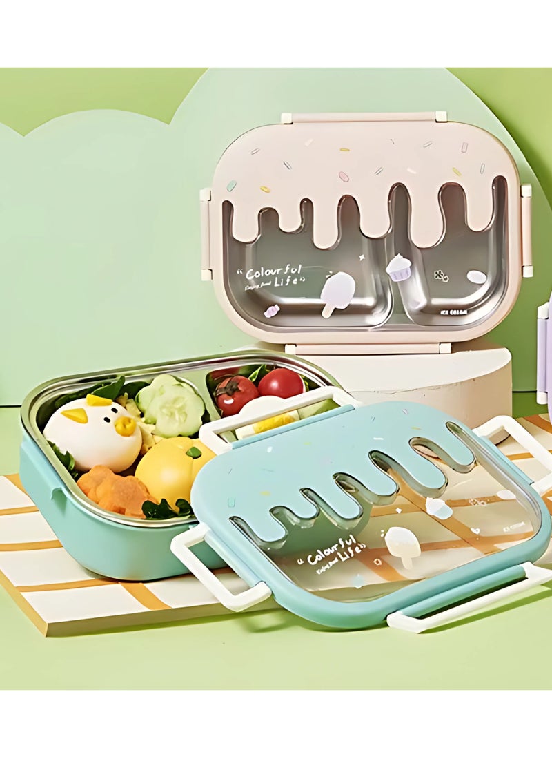 Twisoo - Twisoo Creative 2 Compartment Stainless Steel Lunch Box BPA Free Leakproof Clip Lock Ideal for Ice Cream and Steel Food Container Kids School Lunch box (Pink) - Image 1