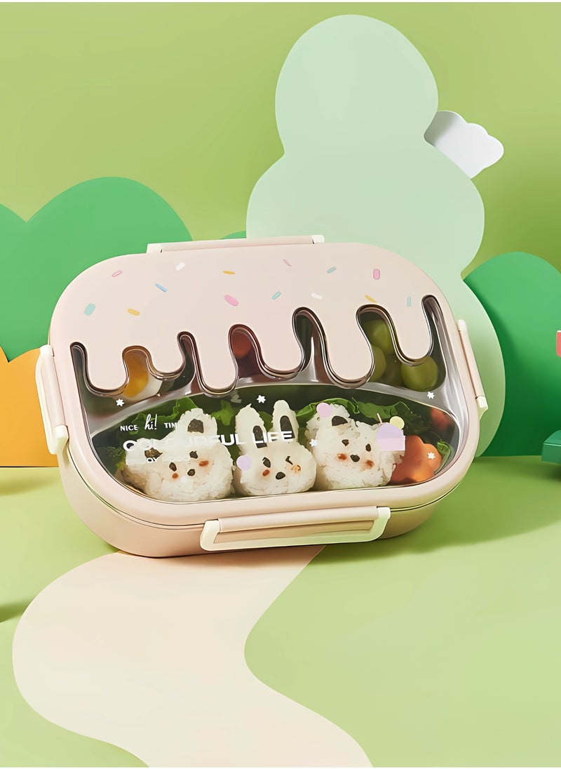 Twisoo - Twisoo Creative 2 Compartment Stainless Steel Lunch Box BPA Free Leakproof Clip Lock Ideal for Ice Cream and Steel Food Container Kids School Lunch box (Pink) - Image 1