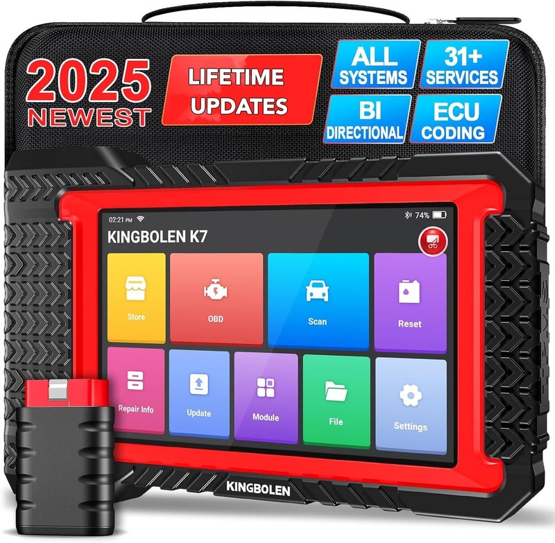 KINGBOLEN K7 OBD2 Scanner Bluetooth 3Year Free Update 2025 Bidirectional Scan Tool with ECU Coding 31 Resets FCA AutoAuth Crankshaft RelearnActive Test Car Diagnostic Scanner for All Systems