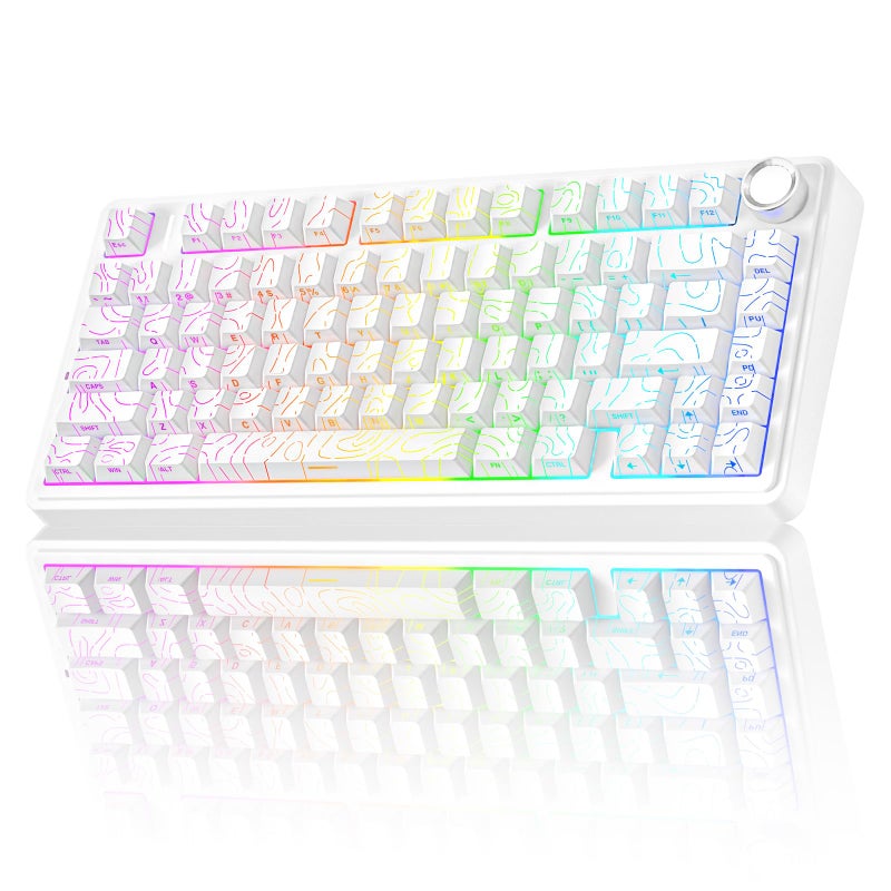 AULA F75 Pro Wireless Mechanical Keyboard with Knob75 Hot Swappable Custom Gaming KeyboardsRGB BacklitPrelubed SwitchesSide Printed PBT Keycaps Creamy Sounding Computer Keyboard Line White - Image 2