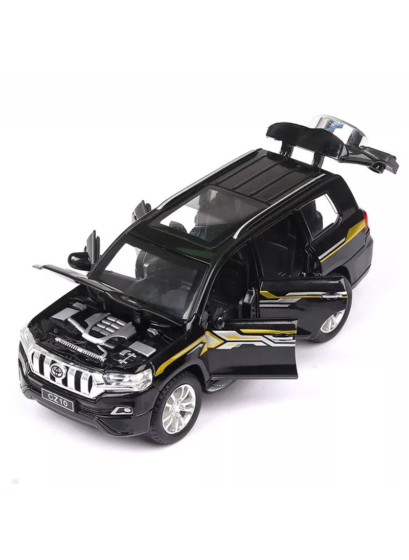 Swift Toyota Prado Toy Model Car 1:32, Zinc Alloy Diecast Toy Car, Pull Back Vehicles with Music and Light Doors and Hood Can Be Opened for Kids Boys Birthday Gifts, Black 