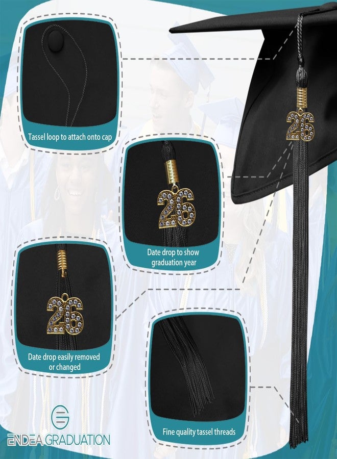 Endea Graduation شرابة تخرج بلون واحد من إنديا مع تعليقة ذهبية لامعة (أسود، 2026) - Image 3