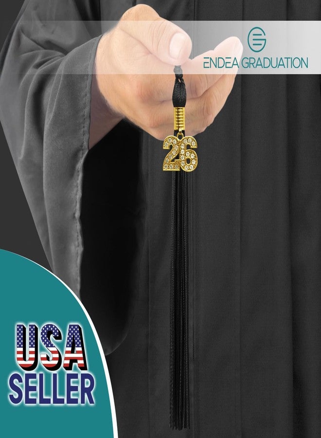 Endea Graduation شرابة تخرج بلون واحد من إنديا مع تعليقة ذهبية لامعة (أسود، 2026) - Image 2
