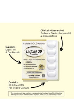 California Gold Nutrition Lactobif Probiotics 30 Billion CFU Diatery Supplement - 60 Veg Capsules  - Image 3