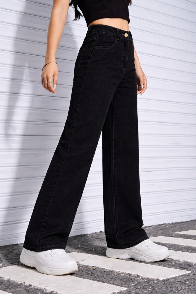 ADBUCKS Stretchable Denim Fabric High Rise Straight Fit Jeans for Girls (in, Age, 5 Years, 6 Years, Black) - Image 2