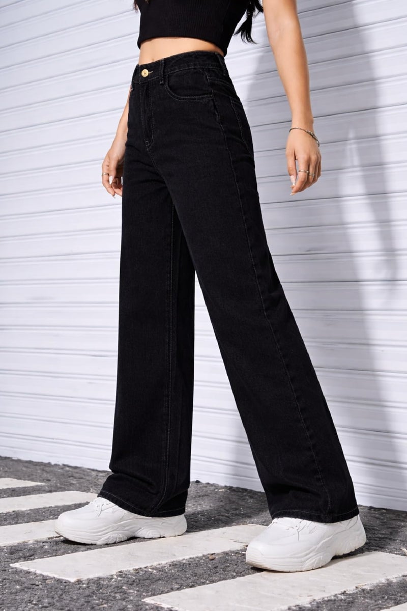 ADBUCKS Stretchable Denim Fabric High Rise Straight Fit Jeans for Girls (in, Age, 5 Years, 6 Years, Black) - Image 3