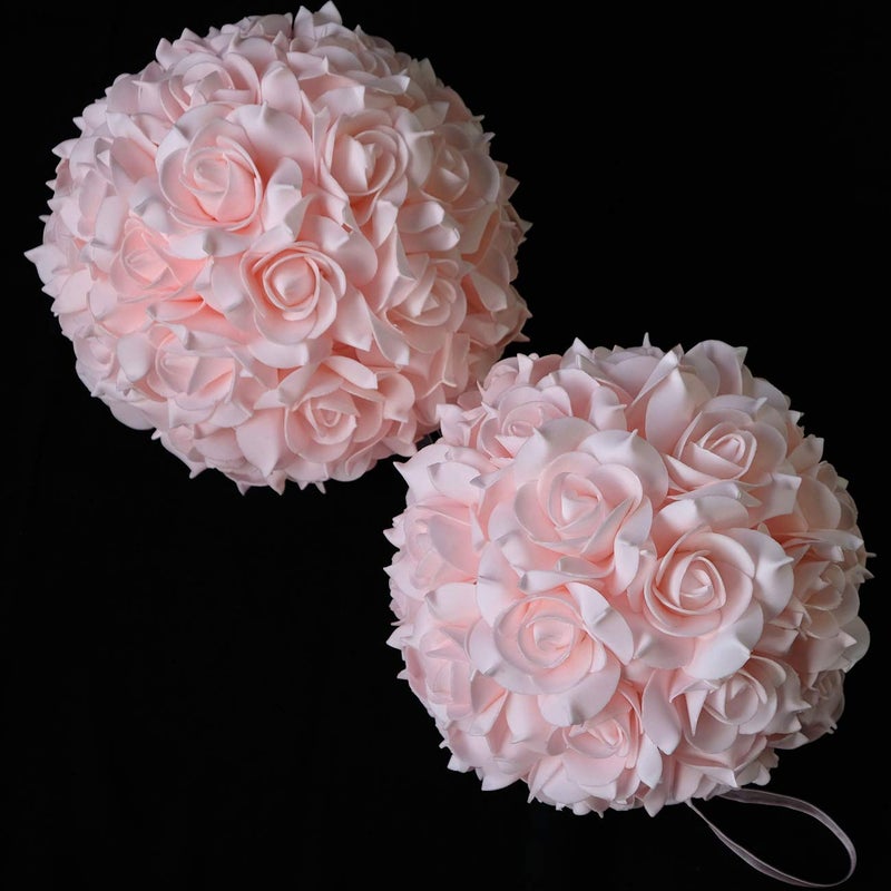 idyllic 8 Inches Artificial Flowers Roses Kissing Flower Balls DIY Wedding Bouquets Party Home Decorations Set of 2 Pink
