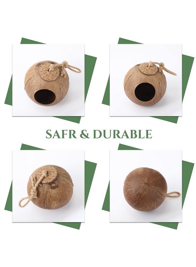 Skylety Skylety 3 Pcs Coconut Bird Nest Hut Hanging Bird House Coconut Hide with 6.9 Feet Fake Vines Coconut Fiber Shell Small Bird Cage Accessories for Parrot Parakeet Canary Reptile Crested Gecko Hamster - Image 3