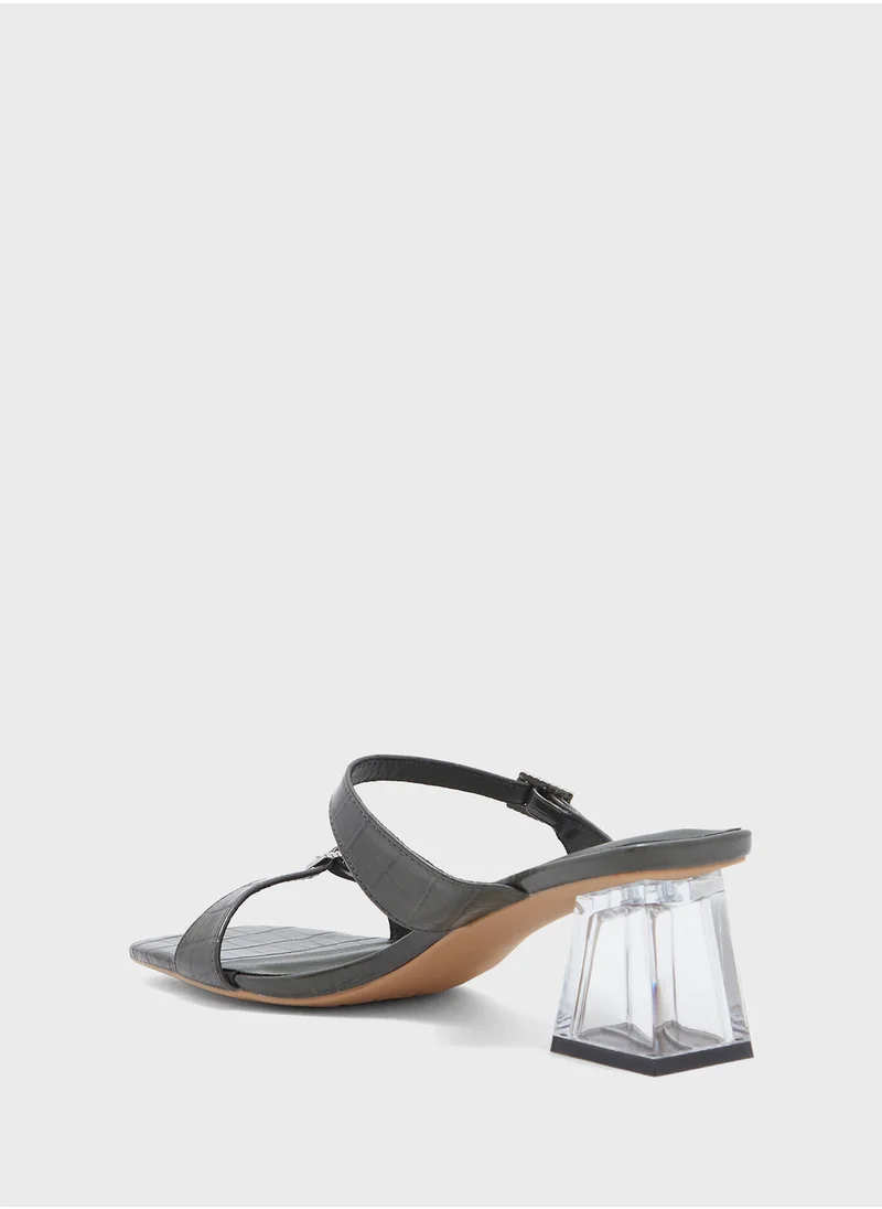 ELLA Buckled Double Strap Croc  Clear Block Heel Sandal