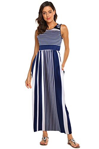 Hount 2025 Casual Summer Dresses for Mothers Day Women Long Sundresses with Pockets Navy White L - Image 3