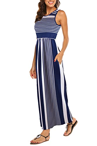 Hount 2025 Casual Summer Dresses for Mothers Day Women Long Sundresses with Pockets Navy White L - Image 1