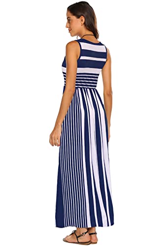 Hount 2025 Casual Summer Dresses for Mothers Day Women Long Sundresses with Pockets Navy White L - Image 5