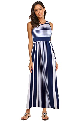 Hount 2025 Casual Summer Dresses for Mothers Day Women Long Sundresses with Pockets Navy White L - Image 2