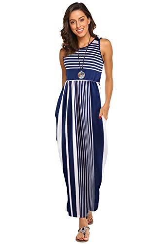 Hount 2025 Casual Summer Dresses for Mothers Day Women Long Sundresses with Pockets Navy White L - Image 4