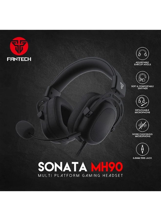 Fantech Sonata MH90 Multi-Platform Gaming Headset with 53mm Drivers for PC, PlayStation 4, Xbox One S, Xbox One X, Android, iOS, Black