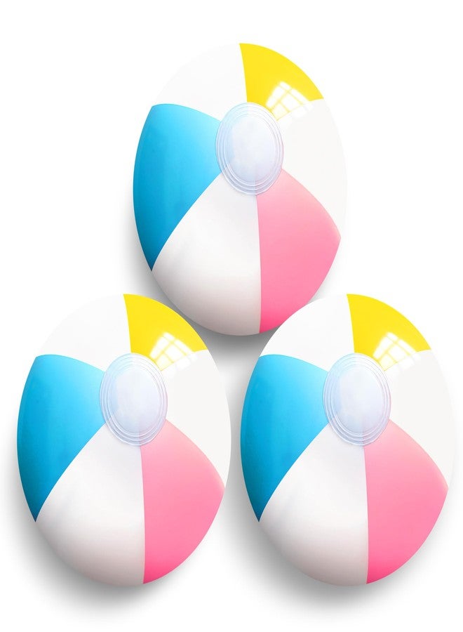 Novelty Place Inflatable Beach Balls - 3 Pack, 12" Diameter, White Panels Alternate with Macaron Colors, Leak-Proof PVC - Summer Beach Pool Party Supplies, Fun Floating Toys for Teenagers, Adults - Image 1