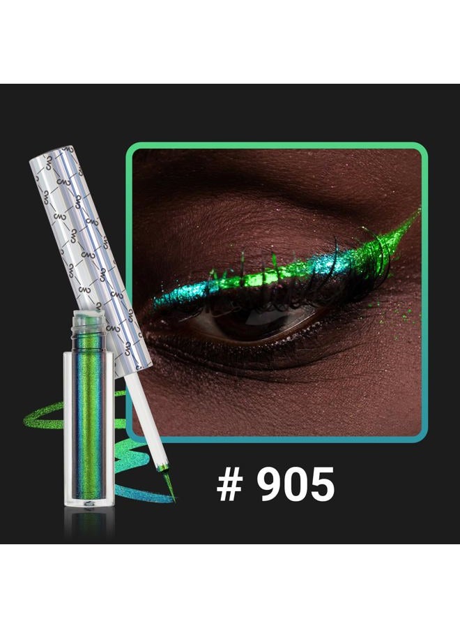 CHARMACY Multichrome Eyeliner Liquid Liner, Glitter liquid eyeliner waterproof, Metallic Intense Color Shifting Colorful Eyeliner, Long wearing, Ultra-Fine Tip Smudge-proof, GREEN INDIGO 905 - Image 2