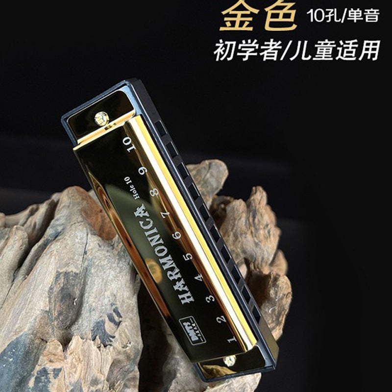 10-Hole Titanium Harmonica Musical Toy Gold (Great Angel) - Image 1