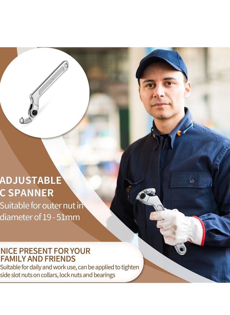 Y&D - Chrome Vanadium Adjustable C Spanner Hook Wrench Tool, Versatile Tool for Tightening Side Slot Nuts, Collars, and Bearings, 3/4 to 2 Inch/ 19 51 mm - Image 1
