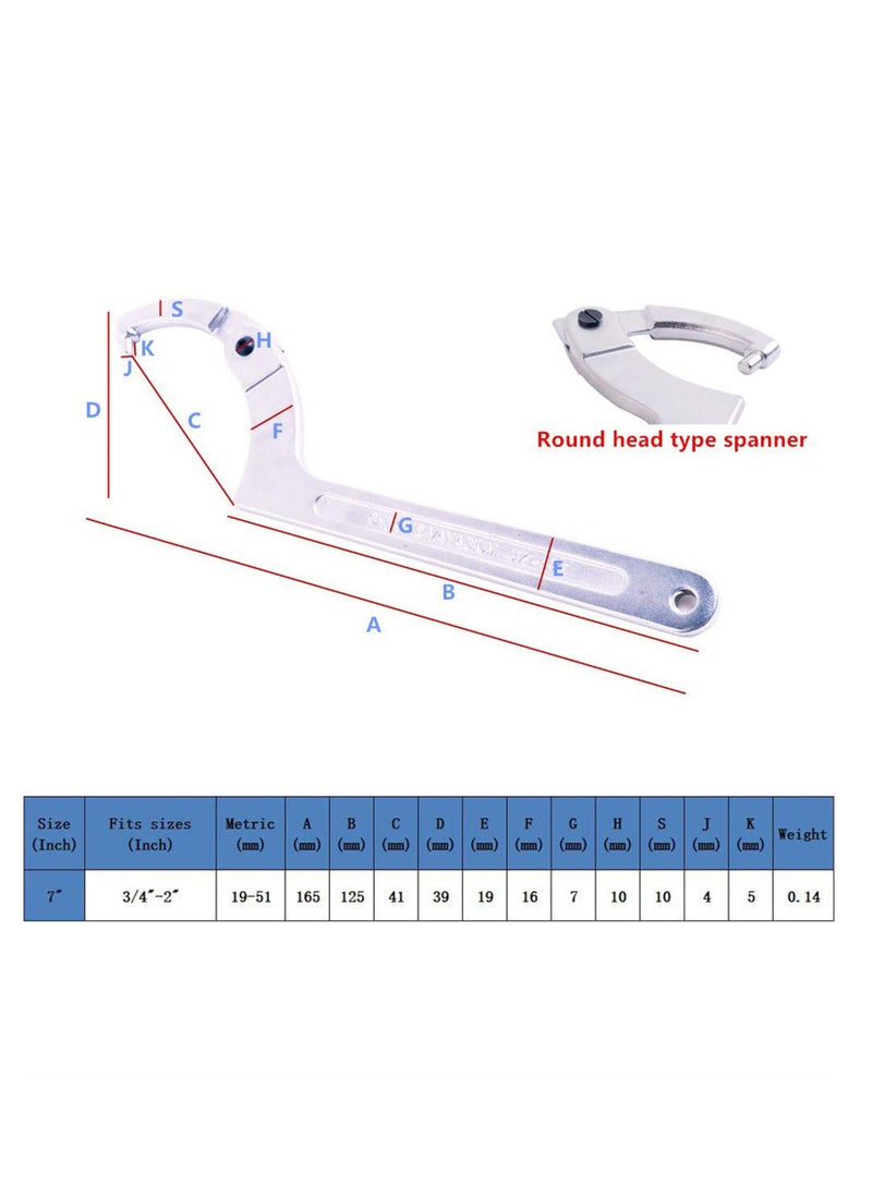 Y&D - Chrome Vanadium Adjustable C Spanner Hook Wrench Tool, Versatile Tool for Tightening Side Slot Nuts, Collars, and Bearings, 3/4 to 2 Inch/ 19 51 mm - Image 1