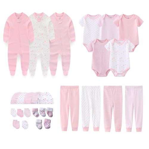 MAMIMAKA Newborn Layette Gift Set 27-Piece Baby Girl Clothes Bodysuits, Pants Essentials and Accessories 0-6Months - Image 1