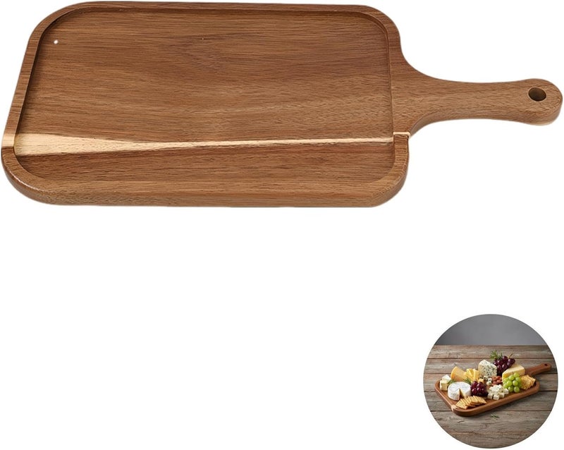 Generic Acacia Wood Serving Board with Handle, 14.6 in Double-Sided Food Tray for Appetizers/Desserts/Fruits, Solid Wood Charcuterie Plate, Kitchen Cutting Board - Image 3