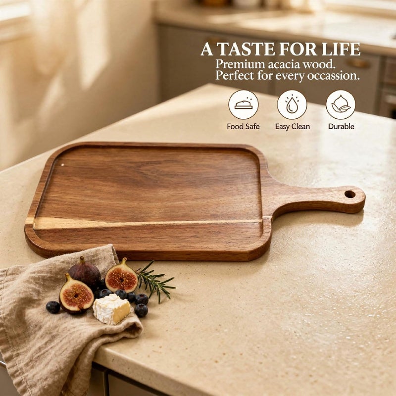 Generic Acacia Wood Serving Board with Handle, 14.6 in Double-Sided Food Tray for Appetizers/Desserts/Fruits, Solid Wood Charcuterie Plate, Kitchen Cutting Board - Image 5