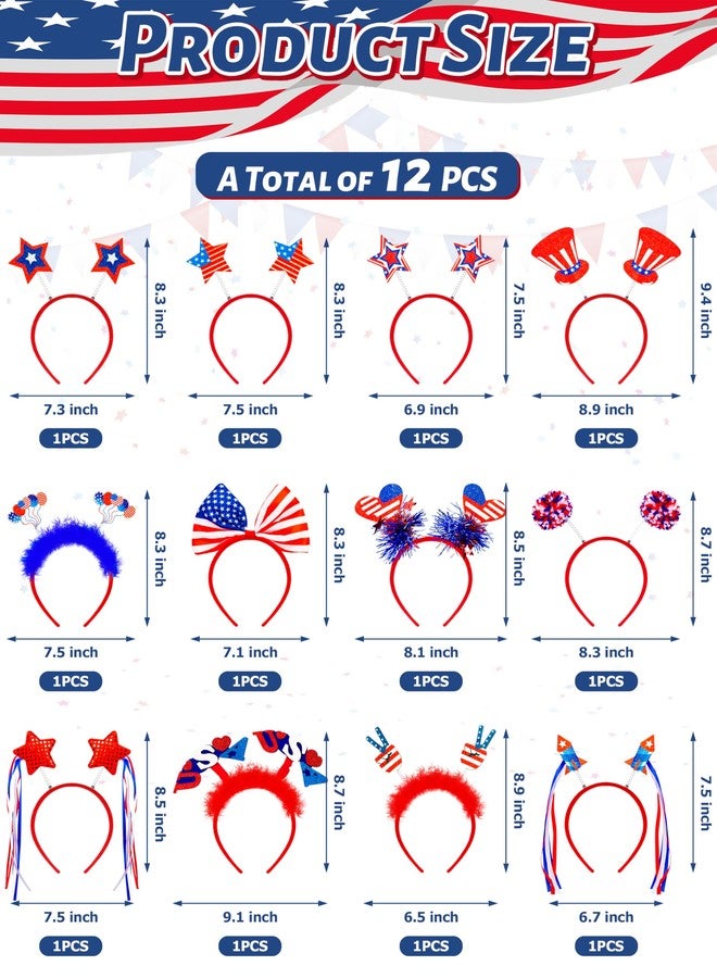 Blowata 4th of July Headband, 12 PCS Fourth of July Accessories, Felt Patriotic Head Boppers Pack for Independence Day Veterans Memorial Day Parade Celebration Gathering Party Favors Supplies - Image 2