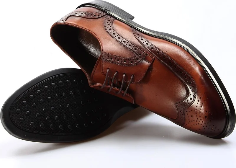 فاست ستيب Men's Leather Casual Classic Suit Lace-Up Daily Loafer Shoes Brown 630ma724