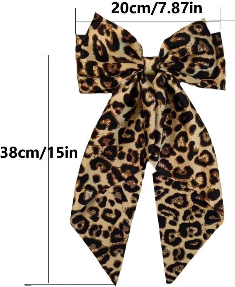 HZYH 1 PCS Hair Bows For Women, Big Bow Hair Clips With Long Tail Hair, Leopard Bow, Bow Barrette For Women And Girls Ponytail Hair Accessories - Image 3