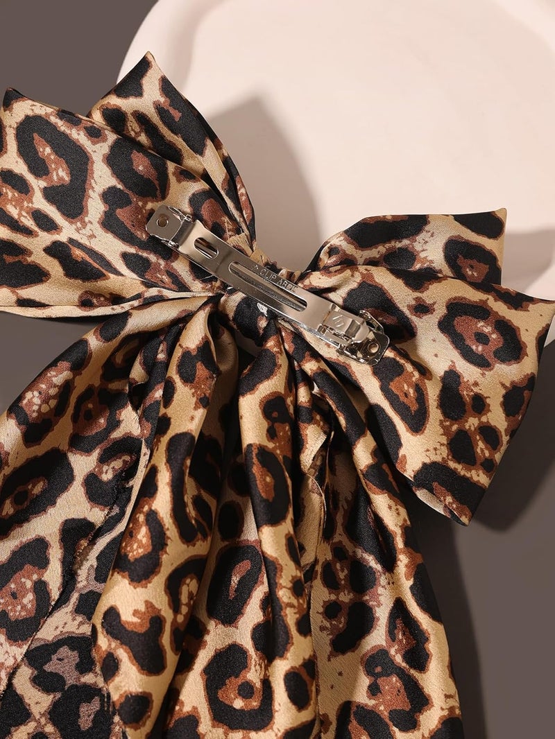 HZYH 1 PCS Hair Bows For Women, Big Bow Hair Clips With Long Tail Hair, Leopard Bow, Bow Barrette For Women And Girls Ponytail Hair Accessories - Image 4