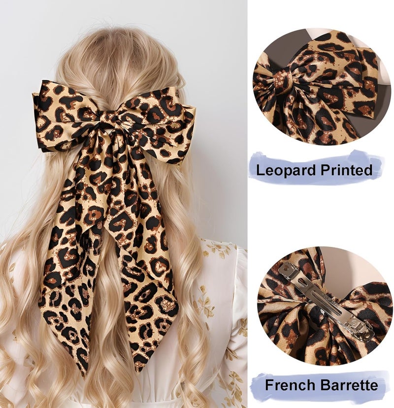 HZYH 1 PCS Hair Bows For Women, Big Bow Hair Clips With Long Tail Hair, Leopard Bow, Bow Barrette For Women And Girls Ponytail Hair Accessories - Image 2