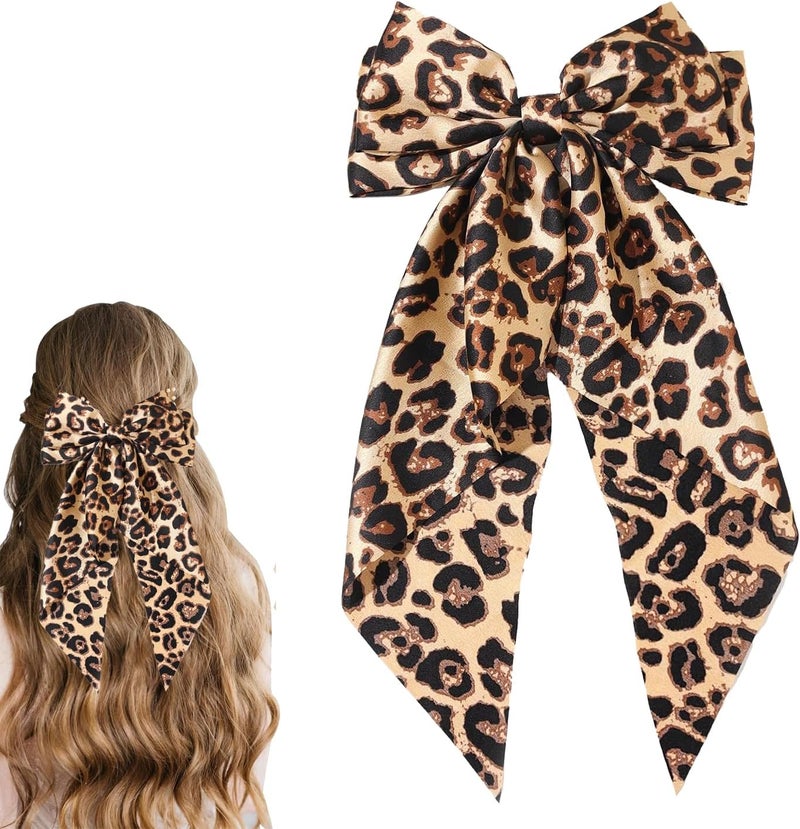 HZYH 1 PCS Hair Bows For Women, Big Bow Hair Clips With Long Tail Hair, Leopard Bow, Bow Barrette For Women And Girls Ponytail Hair Accessories - Image 1