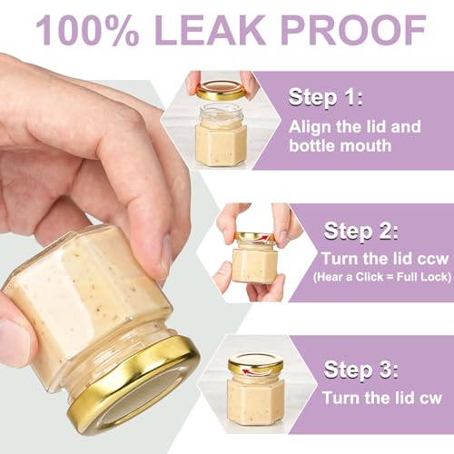 Syntic 60 Pcs Small Glass Containers with Airtight Lids, 1.5 oz Mini Honey Jars for Wedding Favor, Baby Shower, Small Hexagon Candle Jars for Making Candles, Body Butter, Jam, Spices, Herbs, DIY Gift - Image 3