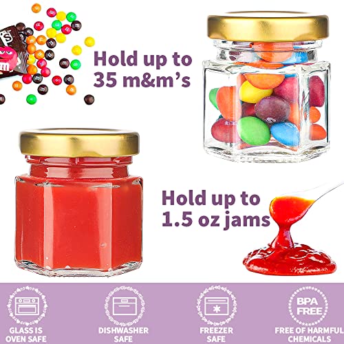 Syntic 60 Pcs Small Glass Containers with Airtight Lids, 1.5 oz Mini Honey Jars for Wedding Favor, Baby Shower, Small Hexagon Candle Jars for Making Candles, Body Butter, Jam, Spices, Herbs, DIY Gift - Image 4