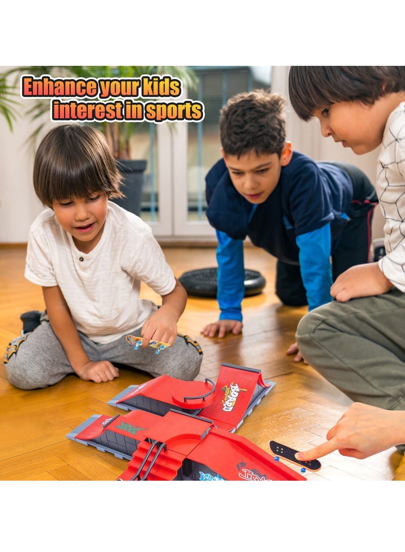 KASTWAVE Finger Skateboard Ramp Set, Mini Finger Skateboard and Ramp Accessories Set, Props Deck Track Ultimate Park Set, Ramps Fingerskate Toy Set for Kids Birthday Gift (E) - Image 5