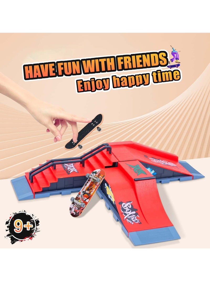 KASTWAVE Finger Skateboard Ramp Set, Mini Finger Skateboard and Ramp Accessories Set, Props Deck Track Ultimate Park Set, Ramps Fingerskate Toy Set for Kids Birthday Gift (E) - Image 3