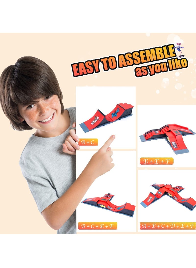 KASTWAVE Finger Skateboard Ramp Set, Mini Finger Skateboard and Ramp Accessories Set, Props Deck Track Ultimate Park Set, Ramps Fingerskate Toy Set for Kids Birthday Gift (E) - Image 4