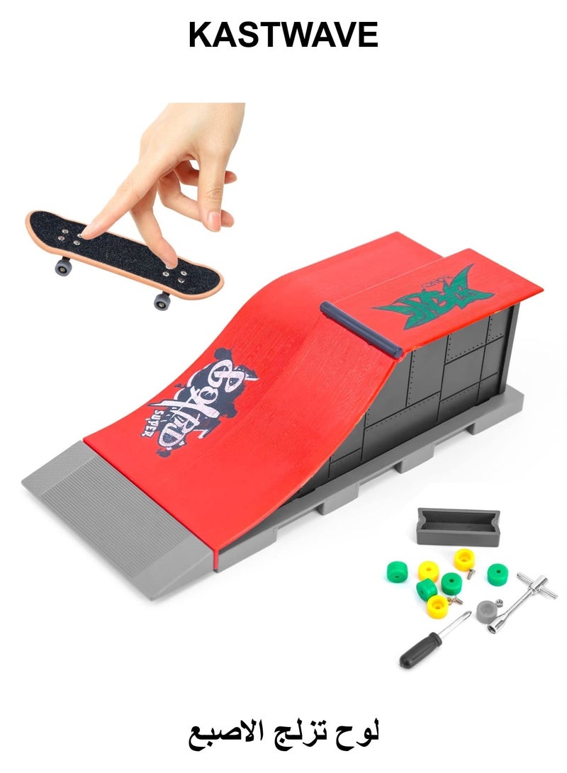 KASTWAVE Finger Skateboard Ramp Set, Mini Finger Skateboard and Ramp Accessories Set, Props Deck Track Ultimate Park Set, Ramps Fingerskate Toy Set for Kids Birthday Gift (E) - Image 1