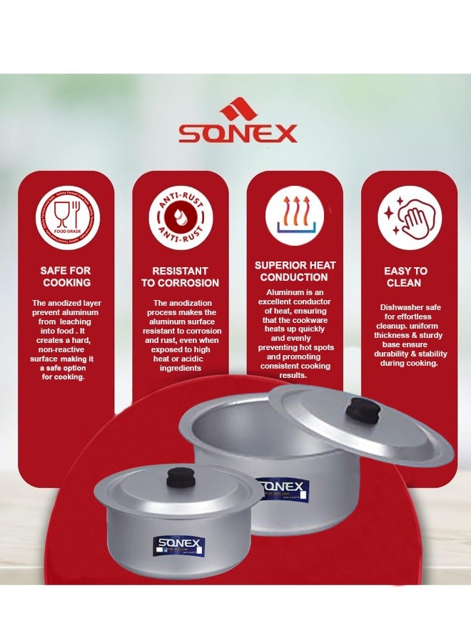 SONEX طقم قدرات سلفانو من الألمنيوم المؤكسد سونيكس 4x7 – مجموعة من 4 قدرات مع أغطية، تصميم تقليدي، مثالي للبرياني، الأرز، والكاري، الأحجام 26.5 سم، 29 سم، 31.5 سم، 33.5 سم - Image 5