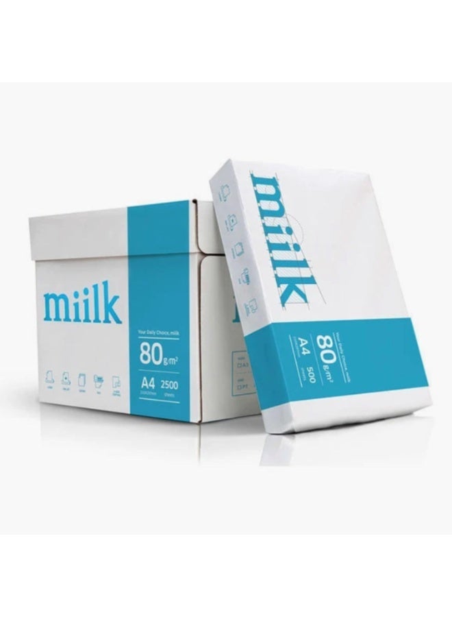 MIILK A-grade A4 Paper – Box of 5 Reams – 210mm x 297mm 80 GSM | High-Brightness White Printer Paper for Laser, Inkjet & Copier – Office, School & Home Use - Image 1