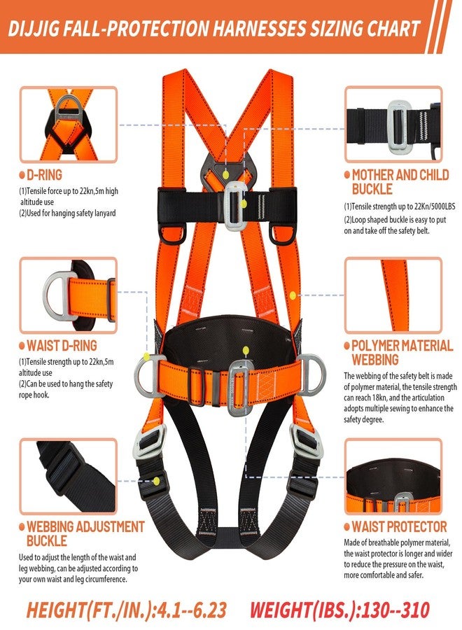 DIJJIG Full Body Fall Protection Safety Harness (orange) - Image 4
