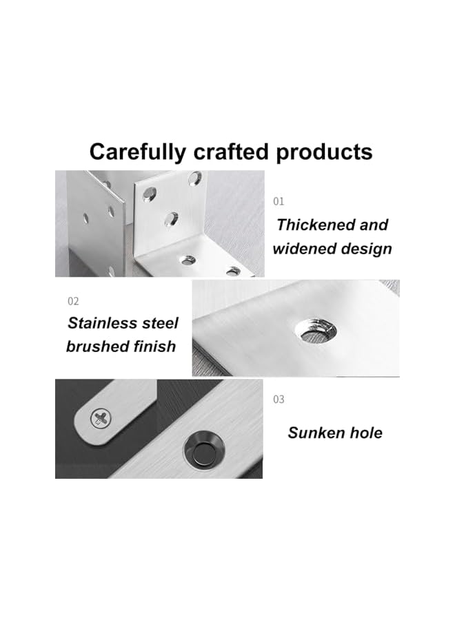 The Bros The Bros 10 PCS Stainless Steel Corner Braces - Shelf Support Bracket Corner Brace, Thickened Stainless Steel, Corner Code for Table Bookshelf Cabinet Furniture, With 60 Screws (42*40mm)  - Image 3
