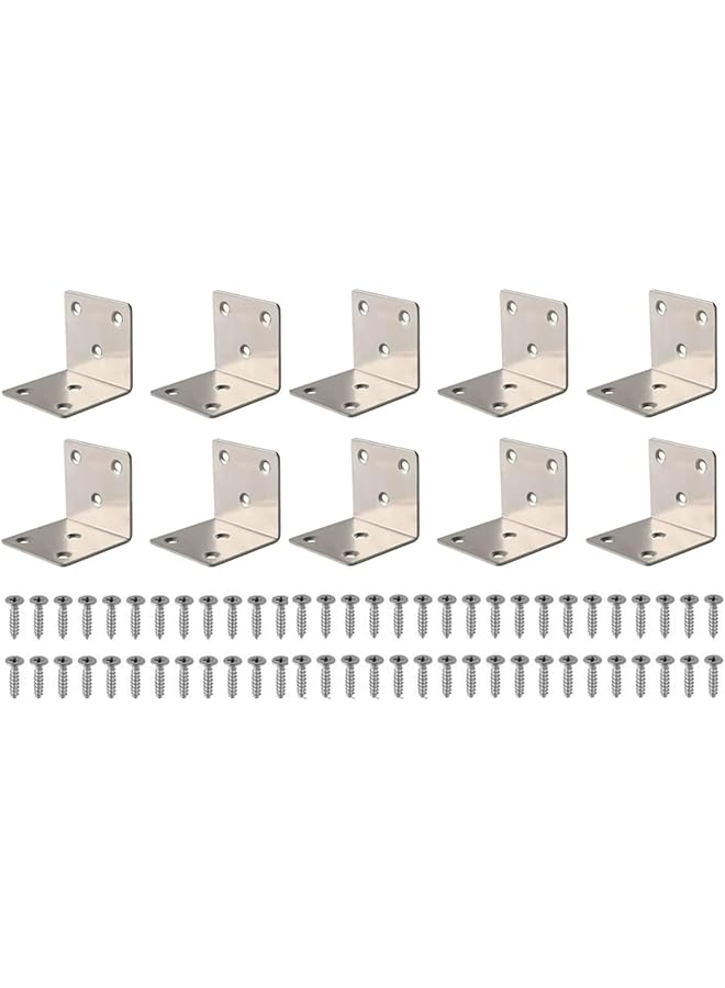 The Bros The Bros 10 PCS Stainless Steel Corner Braces - Shelf Support Bracket Corner Brace, Thickened Stainless Steel, Corner Code for Table Bookshelf Cabinet Furniture, With 60 Screws (42*40mm)  - Image 1